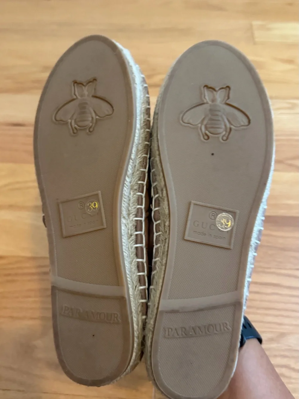 Tan Quilted Leather Espadrille with Gold Double G